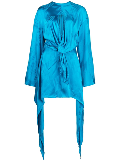 Shop Attico Logo-print Long-sleeve Minidress In Blue