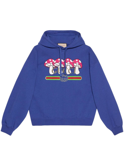 Shop Gucci Graphic-print Cotton Hoodie In Blue
