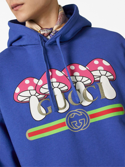 Shop Gucci Graphic-print Cotton Hoodie In Blue