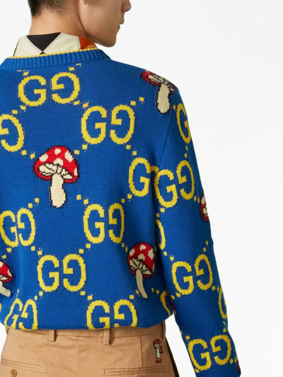 Shop Gucci Double G Crew-neck Wool Jumper In Blue