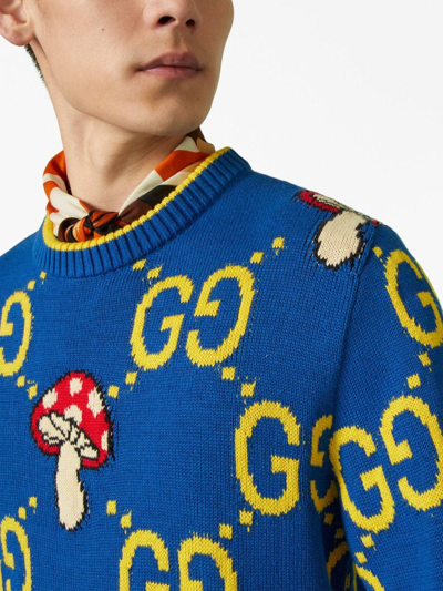 Shop Gucci Double G Crew-neck Wool Jumper In Blue