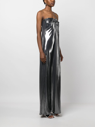 Shop Magda Butrym Strapless Metallic Maxi Dress In Silver