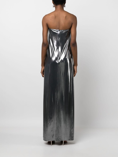 Shop Magda Butrym Strapless Metallic Maxi Dress In Silver