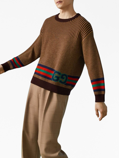 Shop Gucci Double G Panelled Jumper In Brown