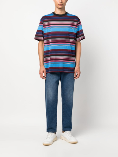 Shop Missoni Crew-neck Striped Cotton T-shirt In Blue