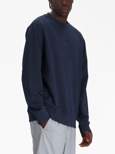 Shop Hugo Boss Embroidered-logo Cotton Sweatshirt In Blue