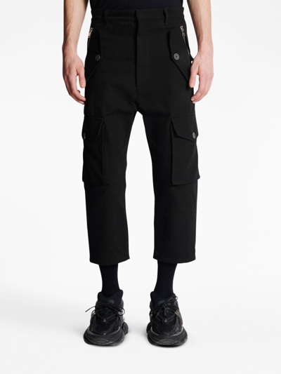 Shop Balmain Cropped Cotton Cargo Trousers In Black