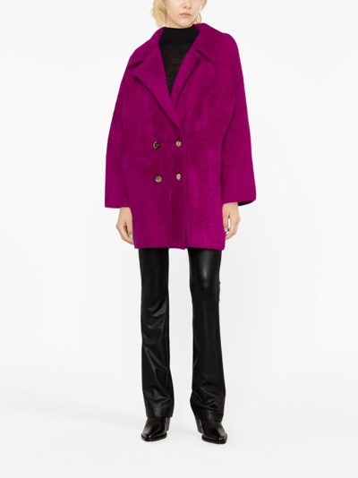 Shop Pinko Double-breasted Faux-fur Coat In Purple