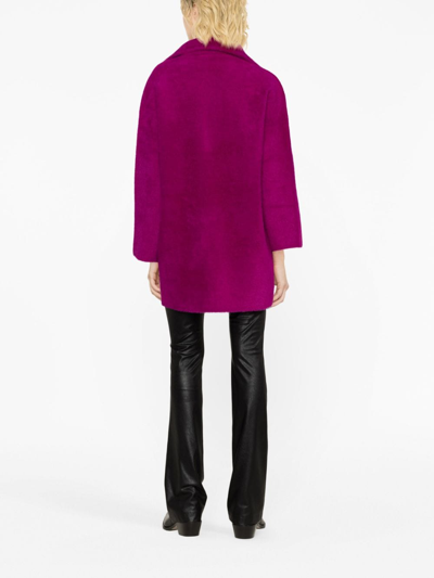 Shop Pinko Double-breasted Faux-fur Coat In Purple