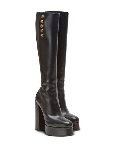 Shop Balmain Brune 135mm Knee-high Leather Boots In 0pa