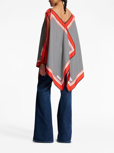 Shop Balmain Monogram-print Silk Scarf Dress In Red