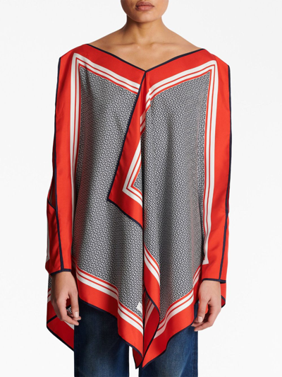 Shop Balmain Monogram-print Silk Scarf Dress In Red