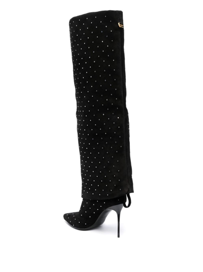 Shop Balmain Ariel Crystal-embellished Suede Boots In Black