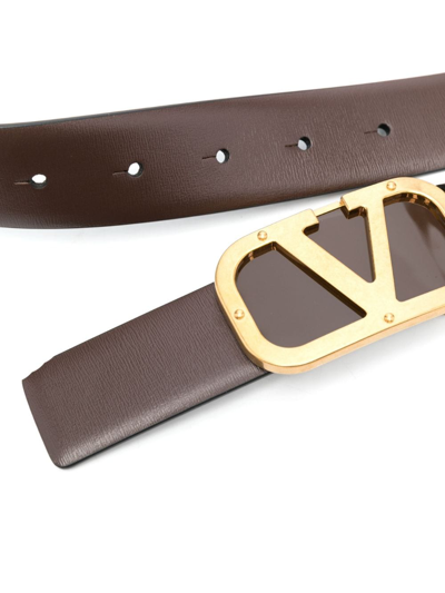 Shop Valentino Logo-buckle Leather Belt In Brown