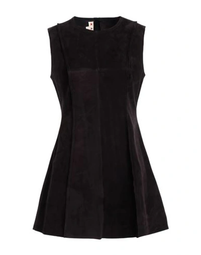 Shop Marni Woman Mini Dress Dark Brown Size 6 Lambskin