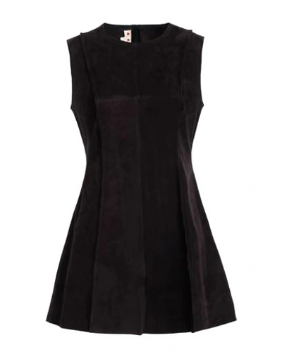 Marni Woman Short Dress Dark Brown Size 6 Lambskin In Brown