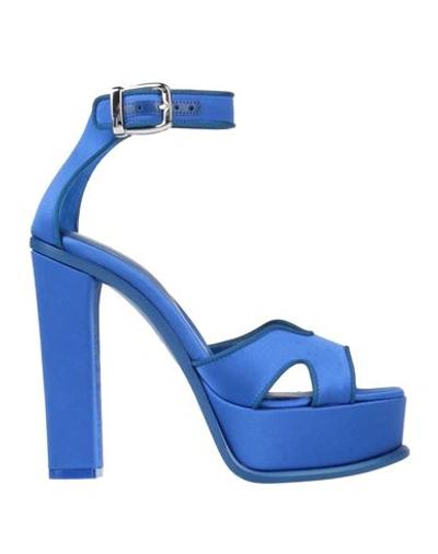 Shop Alexander Mcqueen Woman Sandals Bright Blue Size 7.5 Textile Fibers
