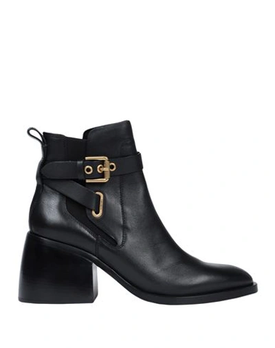 See By Chloé Woman Ankle Boots Black Size 11 Bovine Leather, Textile Fibers In Black