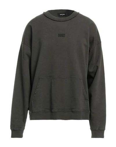 Shop Dsquared2 Man Sweatshirt Military Green Size L Cotton, Lyocell, Elastane