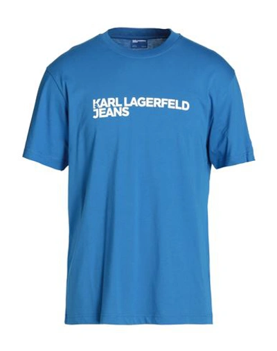 Shop Karl Lagerfeld Jeans Klj Regular Sslv Tee Man T-shirt Azure Size Xl Organic Cotton In Blue