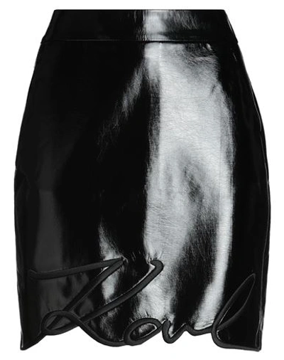 Shop Karl Lagerfeld Patent Faux Leather Skirt Woman Mini Skirt Black Size 6 Viscose, Polyurethane Coated