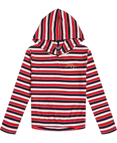 Tommy Hilfiger Big Girls Stripe Jersey Hooded Sweatshirt In Navy | ModeSens