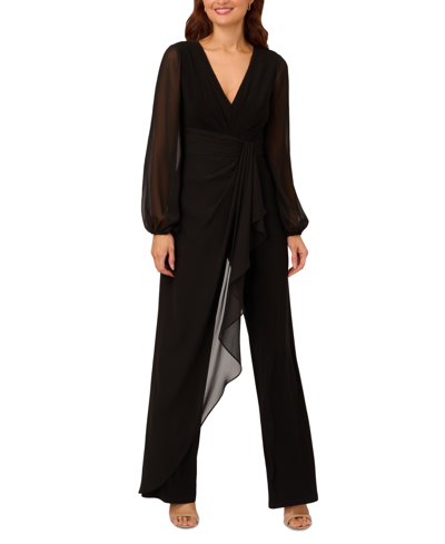 Shop Adrianna Papell Women's Chiffon-trim Jersey Jumpsuit In Black