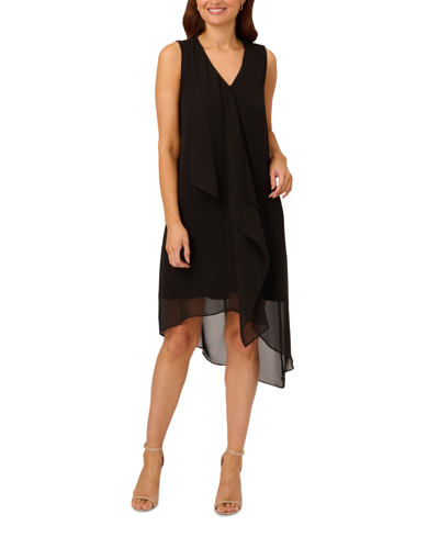 Shop Adrianna Papell Women's Cascading Asymmetric-hem Dress In Black