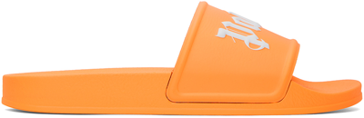 Shop Palm Angels Orange Printed Slides In Orange White