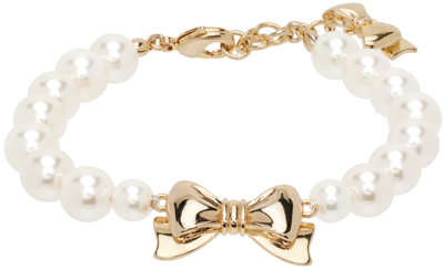 Shop Numbering White #9902 Ribbon Pearl Bracelet In Gold