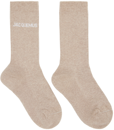 Shop Jacquemus Beige Le Raphia 'les Chaussettes ' Socks In 130 Light Beige