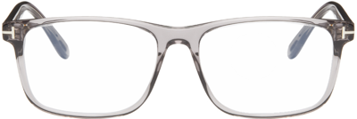 Shop Tom Ford Gray Blue Block Square Glasses In 20 Shiny Transparent