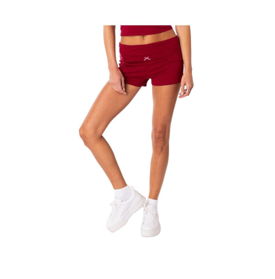 Shop Edikted Women's Too Confident Fold Over Shorts In Burgundy