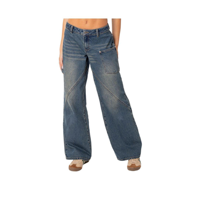 Shop Edikted Women's Serena Low Rise Carpenter Jeans In Blue
