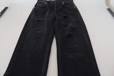 Shop Dolce & Gabbana Black Cotton Tattered High Waist Denim Women's Jeans