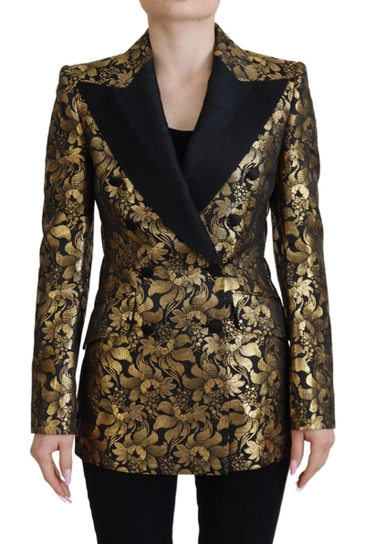 Shop Dolce & Gabbana Black Gold Jacquard Coat Blazer Women's Jacket