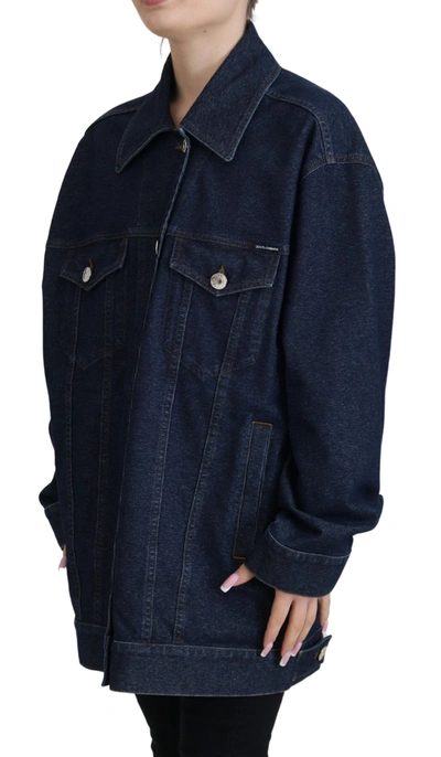 Shop Dolce & Gabbana Blue Button Down Denim Collared Cotton Women's Jacket