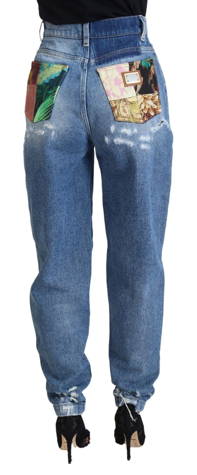 Shop Dolce & Gabbana Blue Washed Cotton Tattered Denim Women's Jeans