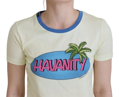 Shop Dolce & Gabbana Yellow Havanity Round Neck Tee Cotton Women's T-shirt