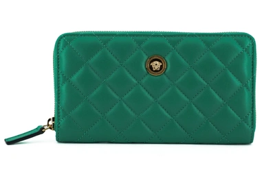 Shop Versace Green Leather Long Zip Around Women's Wallet