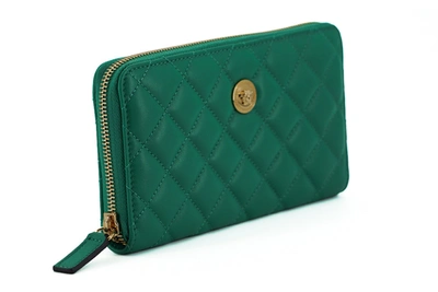 Shop Versace Green Leather Long Zip Around Women's Wallet