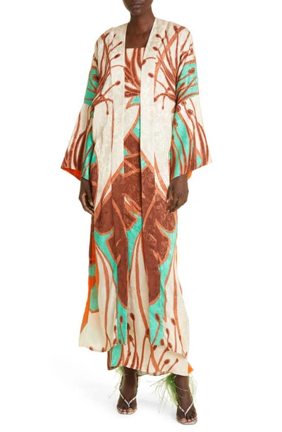 Shop Johanna Ortiz Hidden Paradise Floral Jacquard Maxi Dress In Tropical Pea/ Terracota/ Ecru