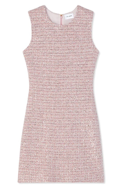Shop St John Sequin Plaid Tweed Knit Sheath Dress In Pink/ Rose Multi