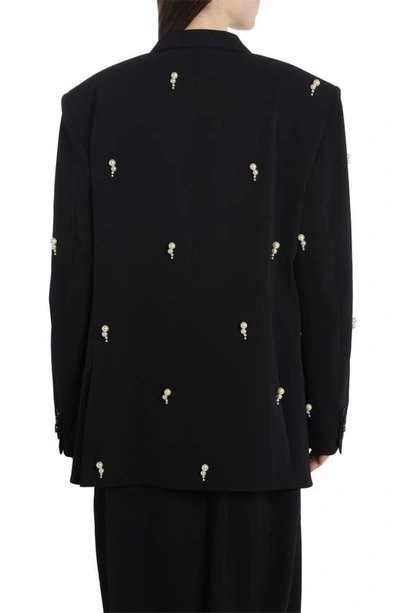 Shop Stella Mccartney Imitation Pearl Detail Stretch Wool Jacket In Black
