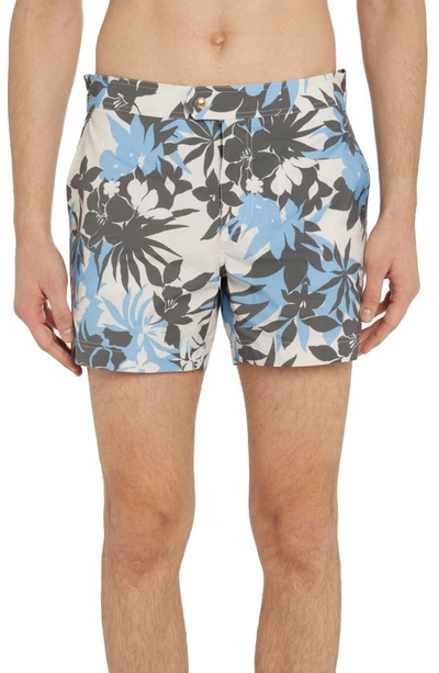 Shop Tom Ford Tropical Floral Compact Poplin Swim Trunks In New Tropical Flower Blue