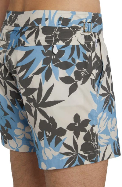 Shop Tom Ford Tropical Floral Compact Poplin Swim Trunks In New Tropical Flower Blue