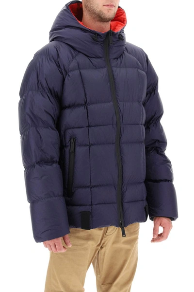 Shop Dsquared2 Logo Print Hooded Down Jacket In Blue