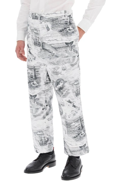 Shop Thom Browne Cropped Pants With 'nautical Toile' Motif In Multicolor