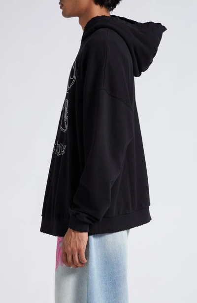 Shop Palm Angels Statement Monogram Embroidered Hoodie In Black Off White