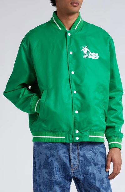 Shop Palm Angels Douby Varsity Bomber Jacket In Green White